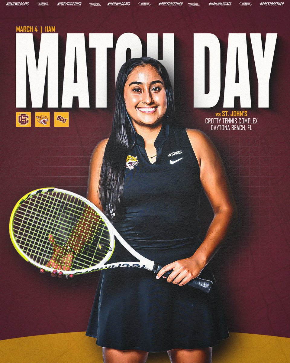 Right back to it! 😼 

🆚 St. John's
⏰ 11am EST

📍 Daytona Beach, FL
🏟️ Crotty Tennis Complex

#𝙃𝙖𝙞𝙡𝙒𝙞𝙡𝙙𝙘𝙖𝙩𝙨 | #𝙋𝙧𝙚𝙮𝙏𝙤𝙜𝙚𝙩𝙝𝙚𝙧