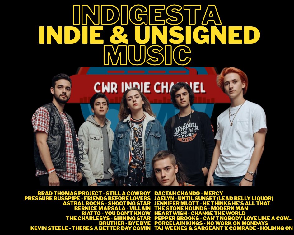 catorwebradio's tweet photo. #NowPlaying #Indigesta
@BradTho70154520
#PressureBusspipe
#AstralRocks
#Riatto
@charlesy_songs
#Bruther
#KevinSteele
#DactahChando
#JAELYN
@JenniferMlott
#TheStoneHounds
#Heartwish
#PepperBrooks
@PorcelainKings1
@TajWeekes https://t.co/ffycl9p5K3