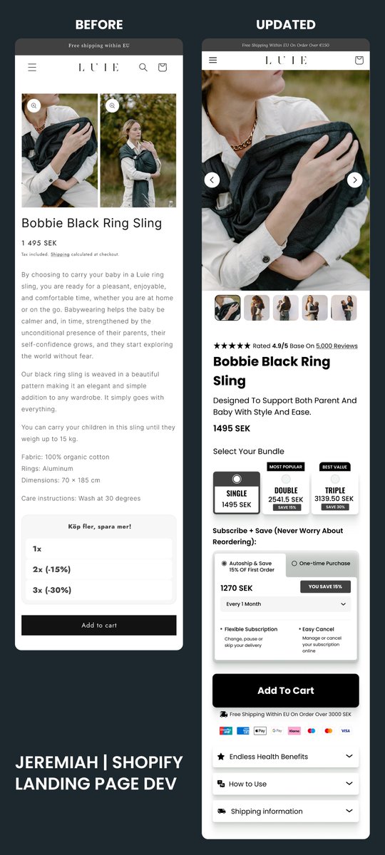 Jerry_Techy's tweet photo. After: Clean, simple, and professional.
The page now guides customers smoothly.
I help Shopify stores look better and convert better.
#Luie #Ecommerce #DTC #Landingpage #Replo #Shopify #Figma #Shopifystore #UIdesign #UXdesign https://t.co/rBK6Z7Z2Kz