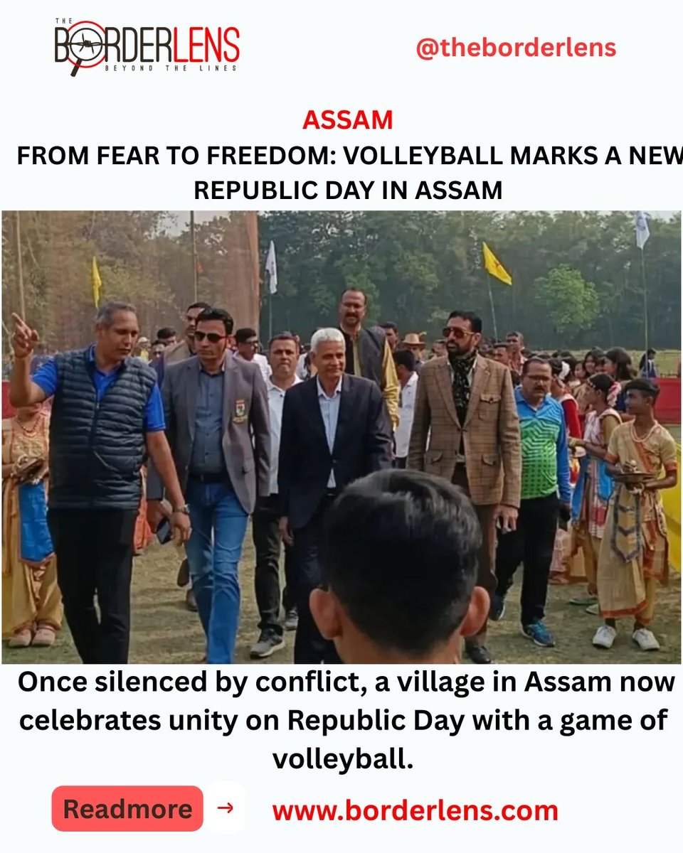theborderlens's tweet image. From conflict to celebration 🇮🇳
In Assam, a village once silenced by fear now marks Republic Day with a volleyball match — reclaiming space, community, and hope. 🏐✨
#RepublicDay #Assam #PeaceAndProgress #CommunitySpirit #NortheastIndia #HopeInAction