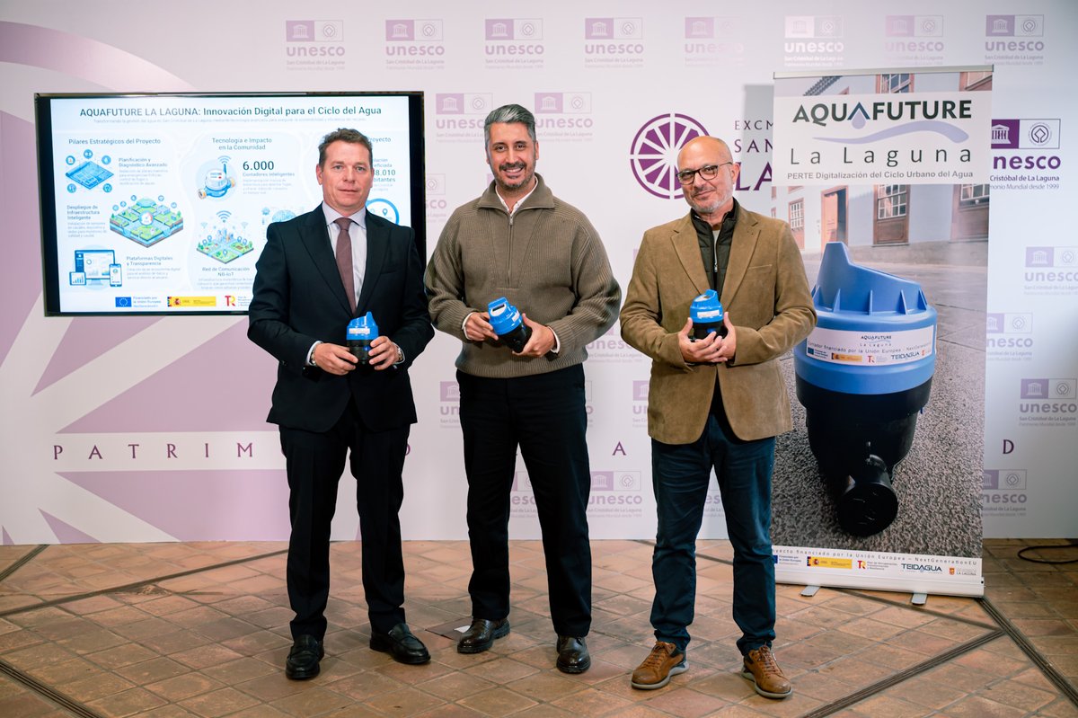 aytolalaguna_es's tweet photo. 💧 Avanzamos en la digitalización de nuestro ciclo urbano del agua gracias al proyecto AquaFuture.

Esta propuesta, financiada por el PERTE y con fondos NextGenerationEU, conllevará la implantación de 6.000 sensores inteligentes que optimizarán la gestión de este recurso hídrico. https://t.co/1h03woVy9z