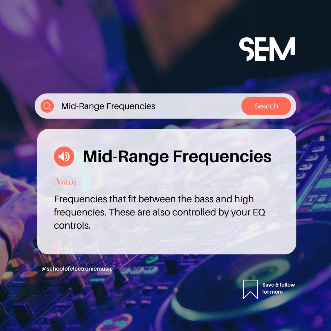 semmanchester's tweet image. This week's DJ Dictionary! Mid-Range Frequencies 🎧 Every week, we'll dive into diverse terms and phrases from the DJ industry. Stay tuned for a weekly dose of DJ knowledge and insights. 🚀 #DJDictionary #MusicEducation #DJIndustryInsights #SEMManchester #SEM-A-Z