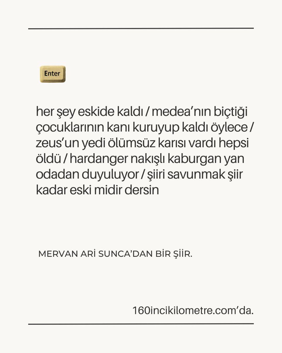 160inciKM's tweet photo. “her şey eskide kaldı / medea’nın biçtiği çocuklarının kanı kuruyup kaldı öylece” | Mervan Ari Sunca’dan bir şiir.

Şiir için link: https://t.co/BpvjgXvc47 https://t.co/V6UzwqMhc2