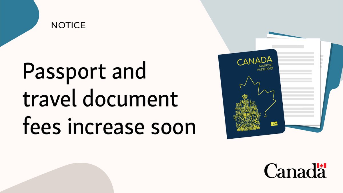 CitImmCanada's tweet photo. Starting March 31, 2026, passport and travel document fees will increase to continue to deliver reliable service and keep pace with rising costs. Applications received on or after that date will be subject to the new fees.

Learn more: https://t.co/O0cxBpc2NZ https://t.co/Gy9gzSklmR