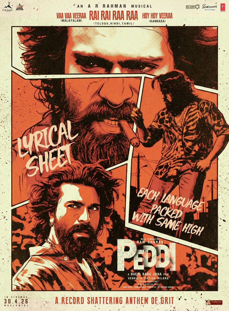 BuchiBabuSana's tweet photo. Words that turned the grit anthem into a force 🔥🔥

Here is the lyric sheet of #Peddi second single ❤‍🔥
▶️ https://t.co/gHm5VbHzqM…

#RaiRaiRaaRaa #HoyHoyVeeraa #VaaVaaVeeraa

#PEDDI WORLDWIDE RELEASE ON 30th APRIL, 2026 https://t.co/gb4zlmhOWv