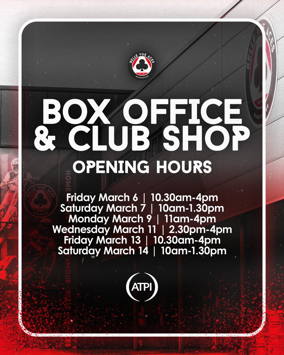𝗢𝗣𝗘𝗡𝗜𝗡𝗚 𝗛𝗢𝗨𝗥𝗦 📌

Our box office and track shop will be open in the coming days for merchandise and ticket sales with the first meeting of 2026 now only 𝟭𝟮 days away 👀

Secure your place at our big season opener 💥

🎫 Tickets ▶️ bit.ly/BVtickets26
🍴