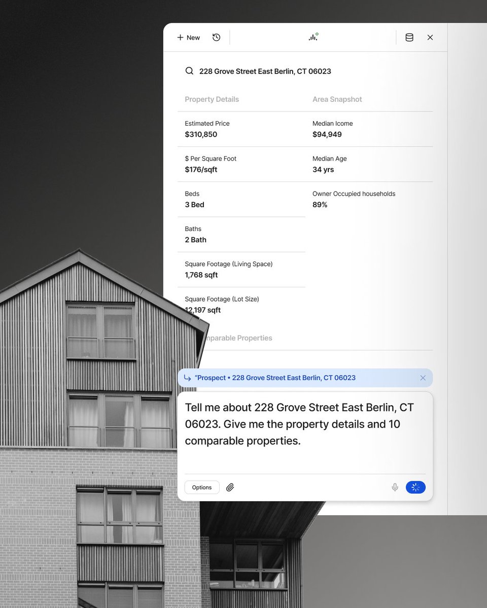 RealAnalytica's tweet photo. What if your real estate platform could answer any property question instantly?

“Give me the property details and 10 comparables.”

Atlas analyzes the property and delivers insights instantly.

Real estate research, powered by AI. https://t.co/MIGCIjyDTl
