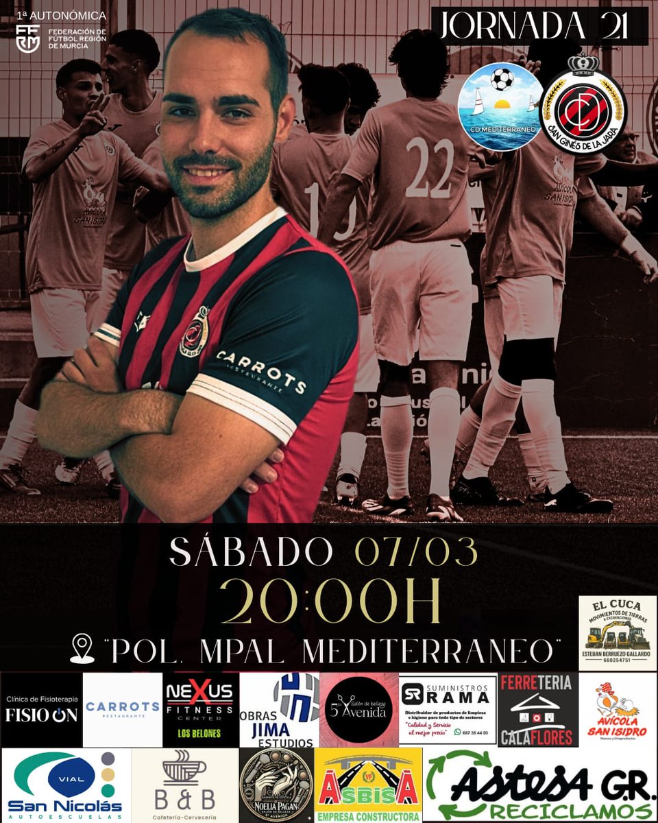 𝐇𝐎𝐑𝐀𝐑𝐈𝐎 𝐂𝐎𝐍𝐅𝐈𝐑𝐌𝐀𝐃𝐎 | J21

La Urbanización Mediterráneo será nuestra próxima parada.
📢 AFICIÓN, EQUIPO, TODOS A UNA📢
🆚 @cdmediterraneo1autonomica
🗓️ Sábado 7 de marzo
⌚ 20:00h
🏟️ Pol. Mpal. Mediterraneo
<a href="/treceraG13/">Trecera.com ⚽️</a>
@cartagena_dep
<a href="/Nacional10x/">PreferenteAUT</a>
<a href="/Cartagena_Dep/">Cartagena Deportiva</a>