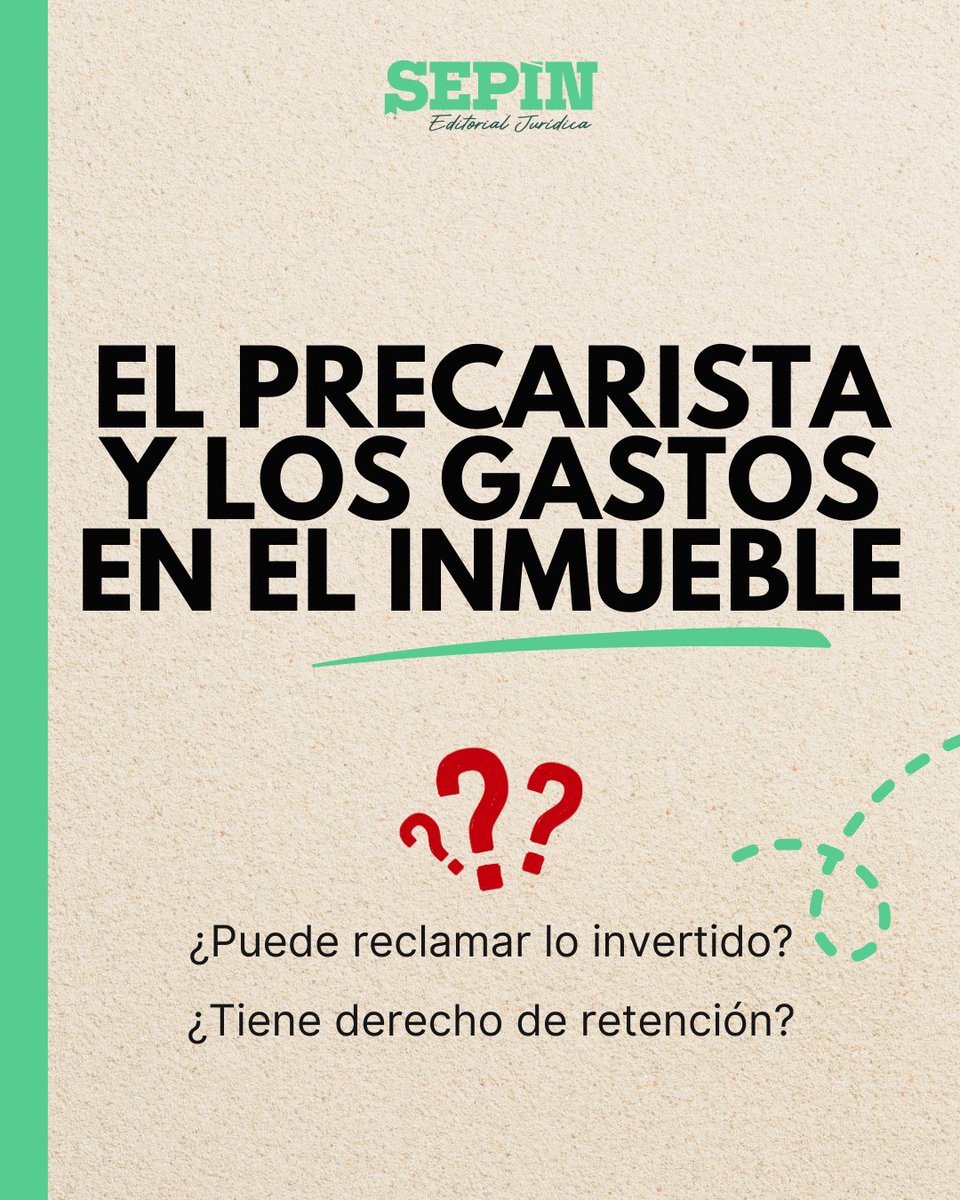 SepinEditorial's tweet photo. ¿Un precarista puede reclamar gastos del inmueble?

✔ Gastos necesarios → sí
❌ Gastos útiles → no
❌ Derecho de retención → tampoco

La clave está en el art. 453 CC y en que el precarista no es poseedor de buena fe.

👉 Te lo explicamos en el carrusel
#DerechoCivil #Precario https://t.co/LVobROQ87w