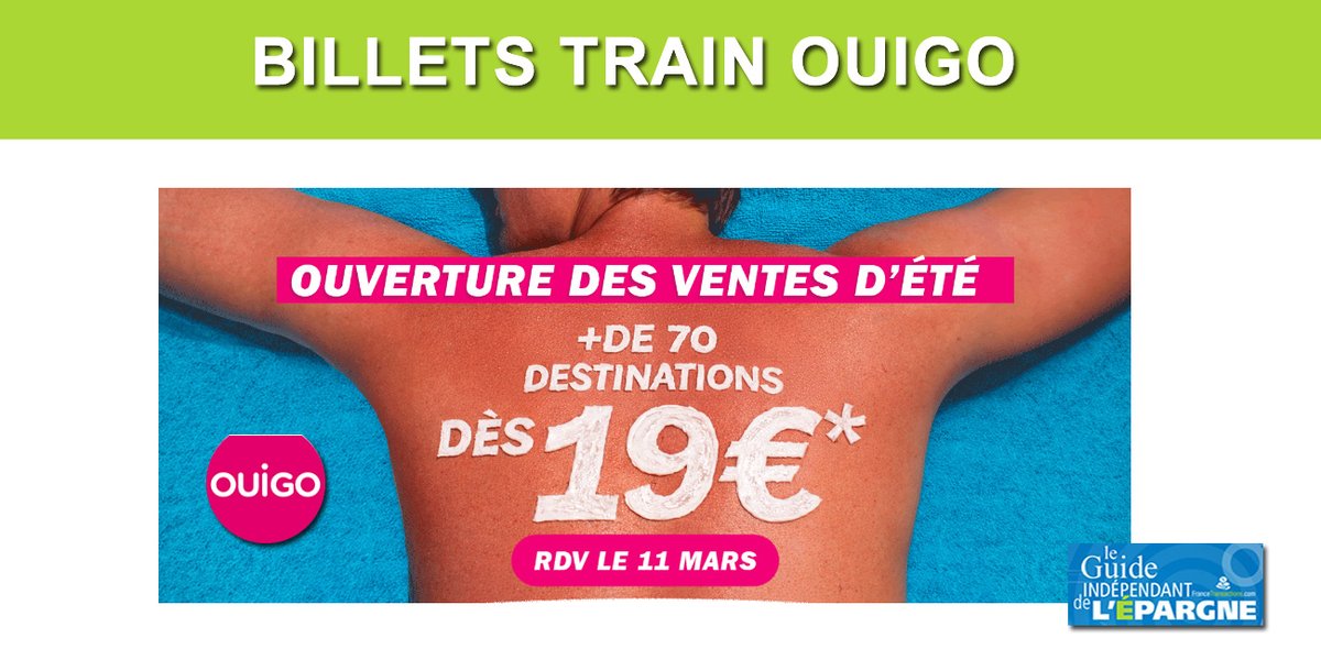 Billets trains TGV OUIGo : vente pour cet été 2026, trajets du 4 juillet 2026 au 12 décembre 2026, à partir de 19 euros, sur 70 destinations dlvr.it/TRHfdV