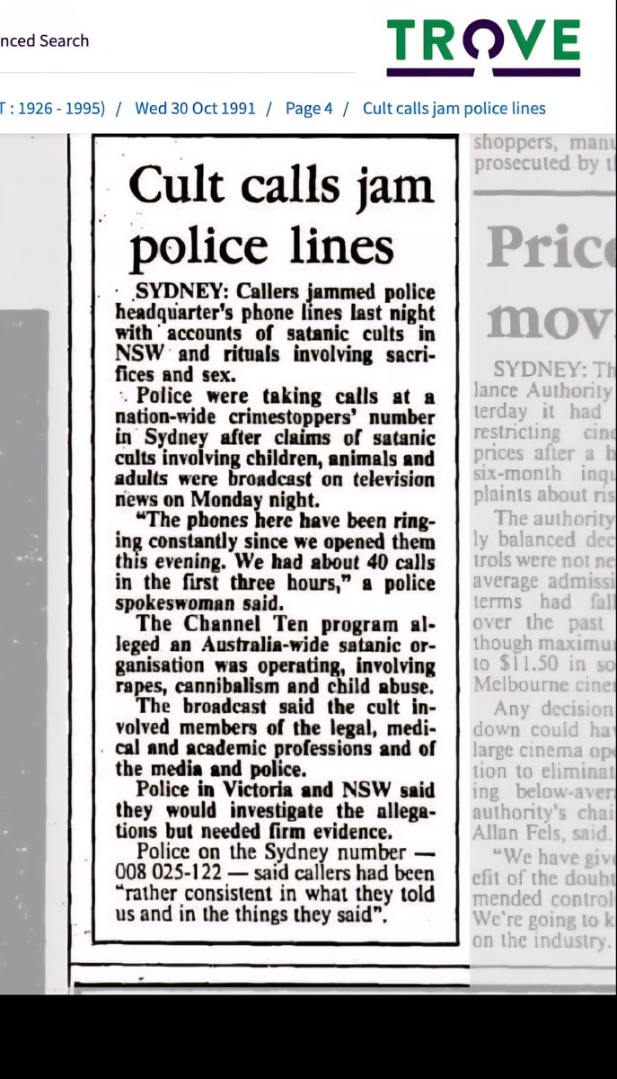 battleofever's tweet photo. #Epstein is but one face.
They are everywhere.

AUSTRALIA 
Wood Royal Commission 
Fiona Barnett 

#SRA #SaveTheChildrenWorldwide 

"SYDNEY: Callers jammed police phone lines with accounts after claims of satanic cults involving children, animals and adults"

"What did police do? What was the final outcome of the national investigation? Nothing. The government conducted the Wood Royal Commission, silenced whistleblowers, and sealed the findings for 99 years."

https://t.co/Rdr7pY2kBB