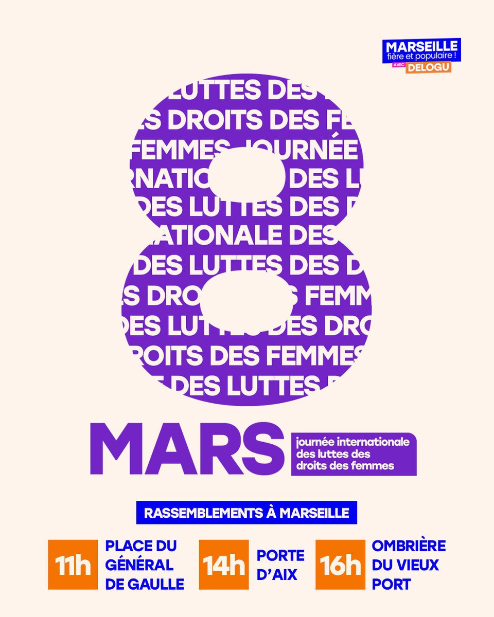 MarsInsoumise's tweet photo. 🟣 Ce dimanche 8 mars nous serons présent·es aux rassemblements de la journée internationale des luttes pour les droits des femmes. 

Pour l'égalité salariale, la lutte contre les VSS, l'accompagnement des mères isolées et tant d'autres combats, soyons nombreuses et nombreux. https://t.co/Fk4xV10dSd