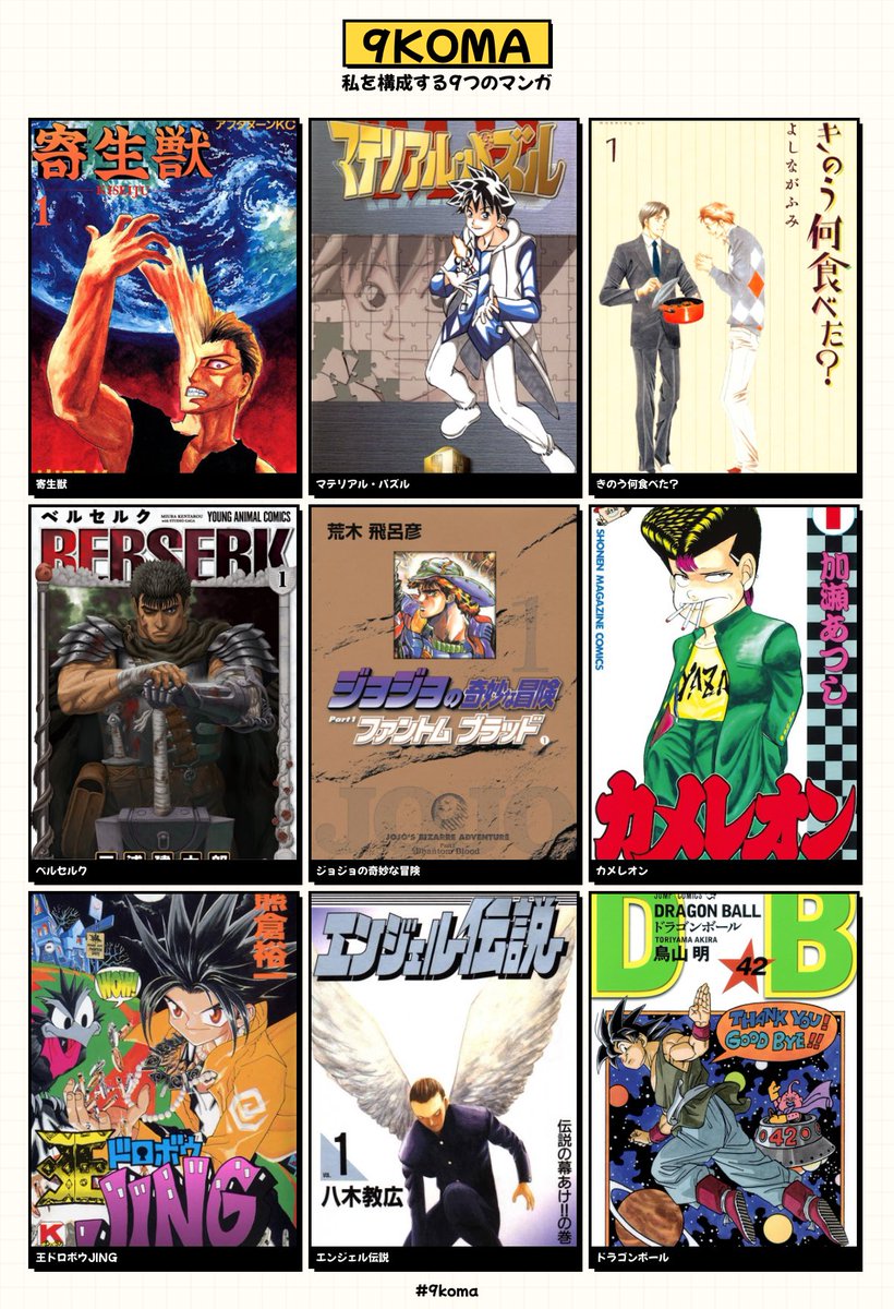 選べねんだわ
1、毎年読んでる気がする2、めちゃくちゃ読みこんだ3、頻繁の読み返す4、惜しい人を…5、初エンカウントが6部なので6部好き6、死ぬほど笑った。下ネタ大好き7、死ぬほど真似した。Q &Aはもう見れないかな…8、クレイモアも好きですが僅差でこっち9、何回も読み返す 