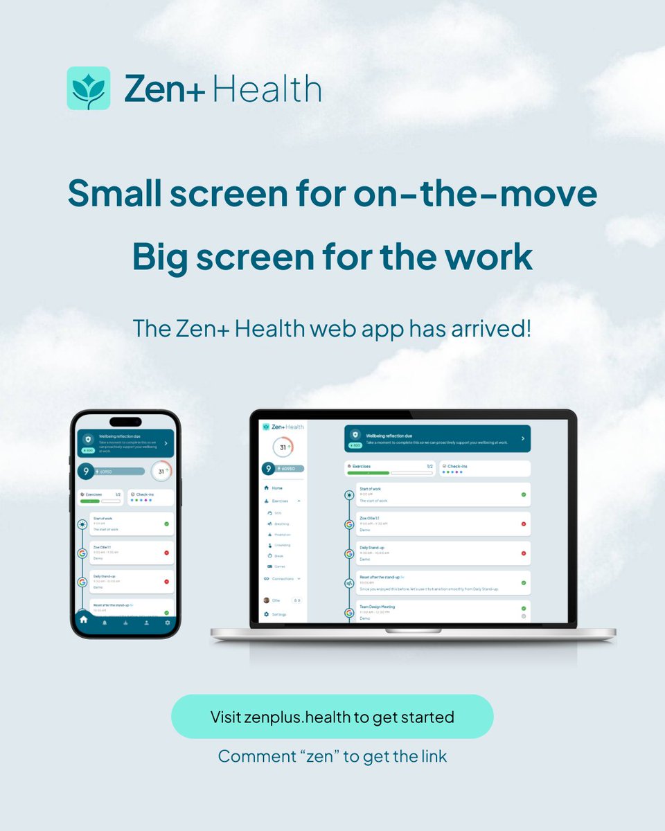 ZenplusHealth's tweet photo. Your wellness routine just got a boost! 🚀 

Introducing the Zen+ Health Web App. Enjoy the same functionality with more space and zero friction.

✅ Mobile: For your pocket.
✅ Web: For your desk.

Ready to see the bigger picture? https://t.co/Nzthwr1mNE https://t.co/uayzZJuV1X