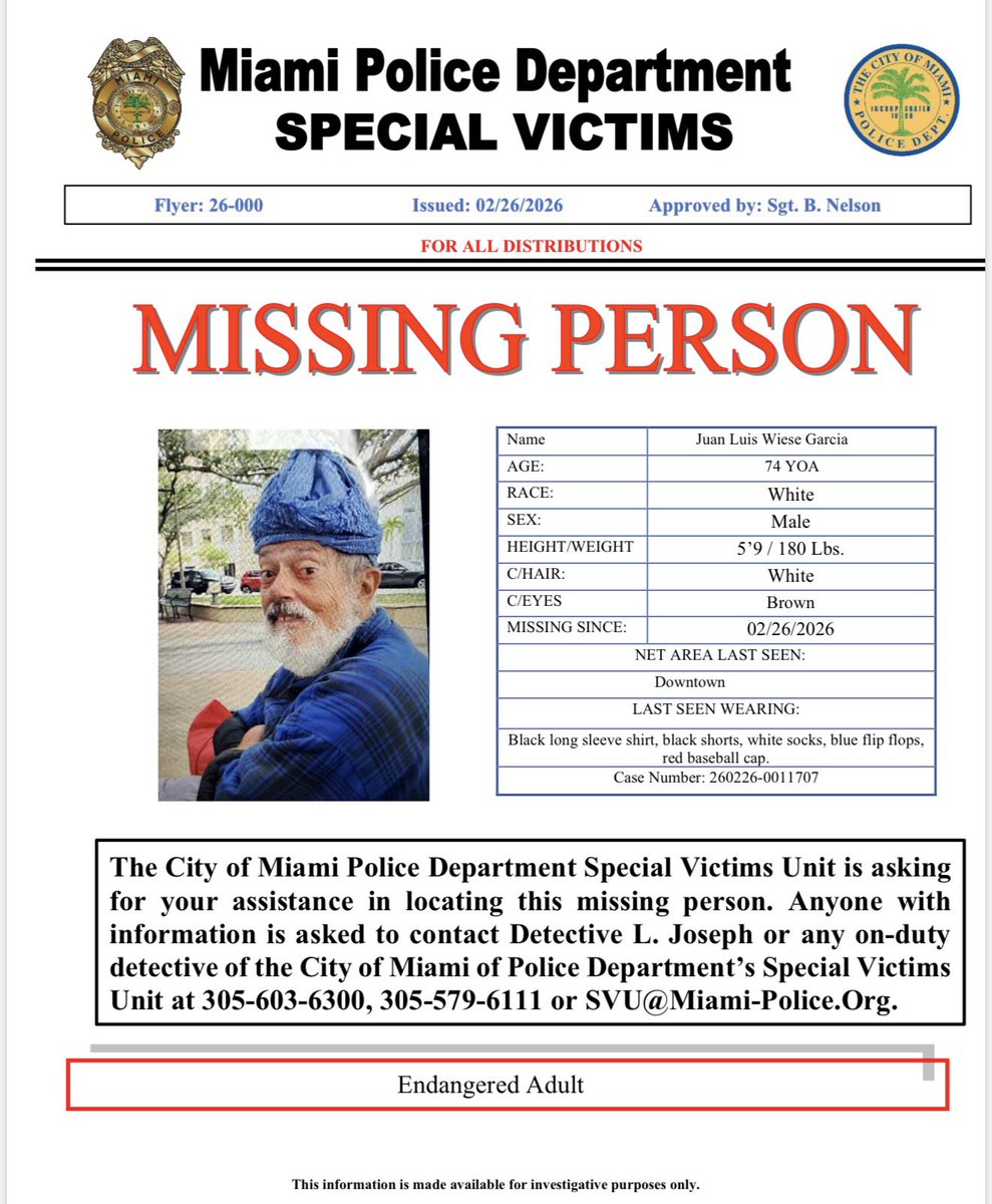 MiamiPD's tweet photo. MISSING: Anyone who sees him or has  information regarding his whereabouts are asked to call (305) 603-6300 or 305-579-6111. KD https://t.co/twFMdZbS33