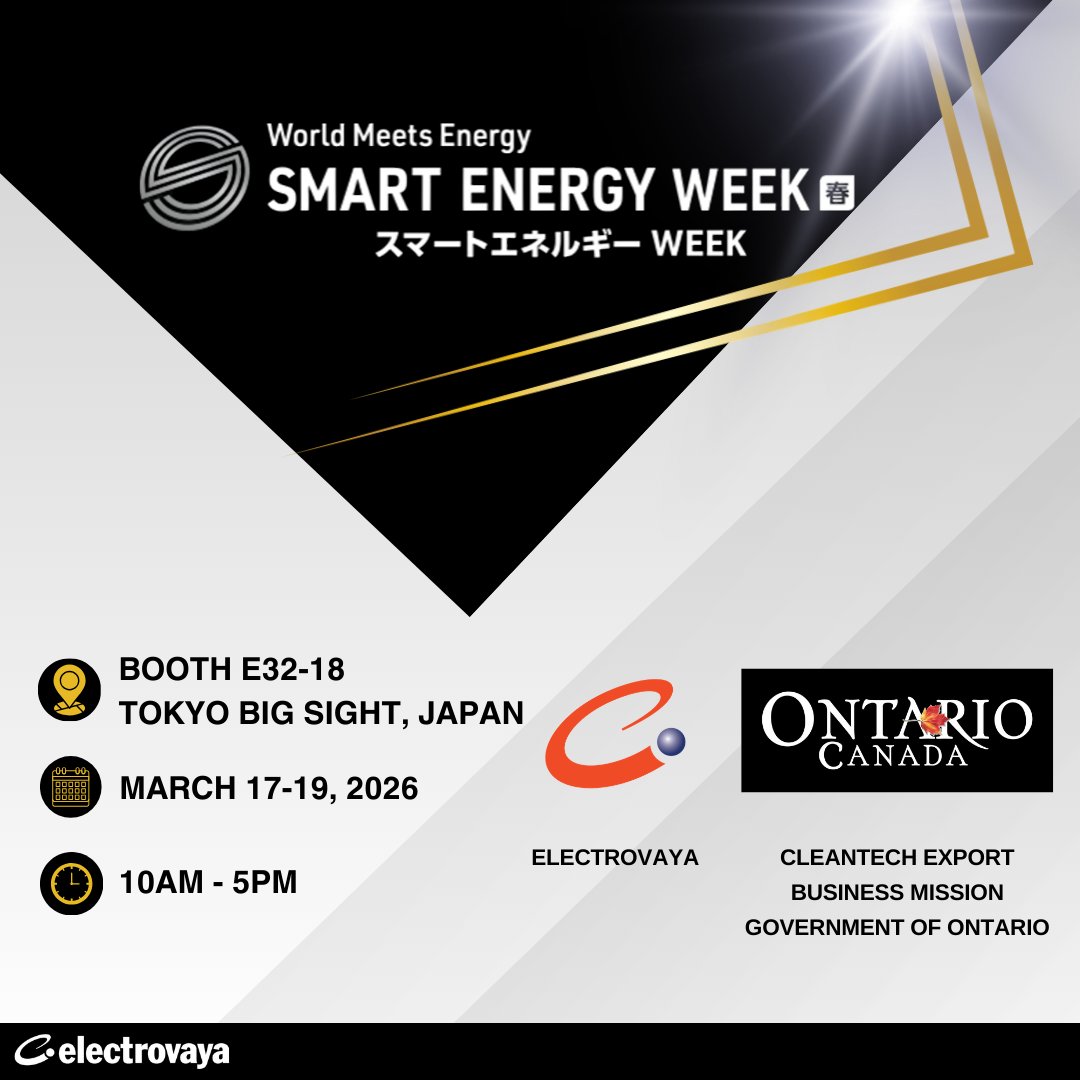 Electrovaya's tweet photo. @Electrovaya is participating in the @ONgov Ontario Cleantech Export Business Mission at @SmartEnergyWeek in Tokyo.
📍 Tokyo Big Sight, Japan – Booth E32-18
📅 March 19–21, 2026
🔗 Event details: https://t.co/3t0a8zAVDZ
#ELVA #InfinityBattery https://t.co/VeaiCBl4hI