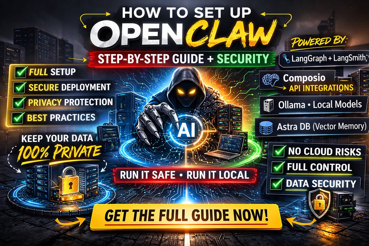 MHEMEDIA's tweet photo. 🚀 FREE OpenClaw Setup + Security Guide 🔐

Learn how to:
⚙️ Install &amp; deploy (Docker + VPS)
🧠 Build multi-agent workflows
🔐 Secure API keys &amp; harden your stack

No fluff. Just production-ready AI systems.

Comment CLAWSAFE 👇

#OpenClaw #AIAgents #OpenSourceAI #CyberSecurity https://t.co/taWsT0rwuv