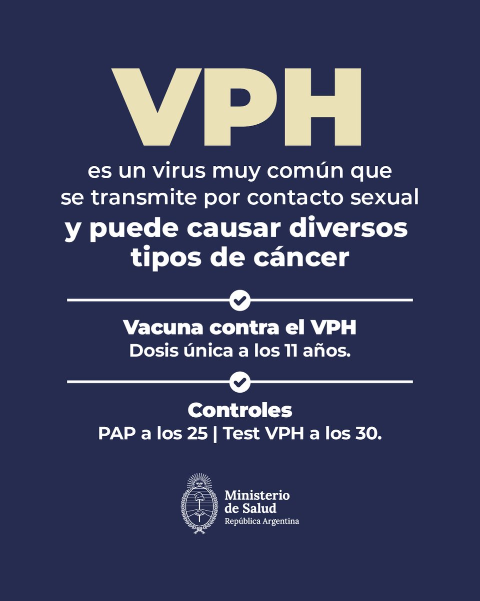 El Virus del Papiloma Humano (VPH) es muy frecuente: afecta a 8 de cada 10 personas. Puede derivar en cáncer, especialmente de cuello de útero, pero también de otros tipos.

La vacuna contra el VPH está incluida en el Calendario Nacional: a partir de 2024, se aplica una dosis a