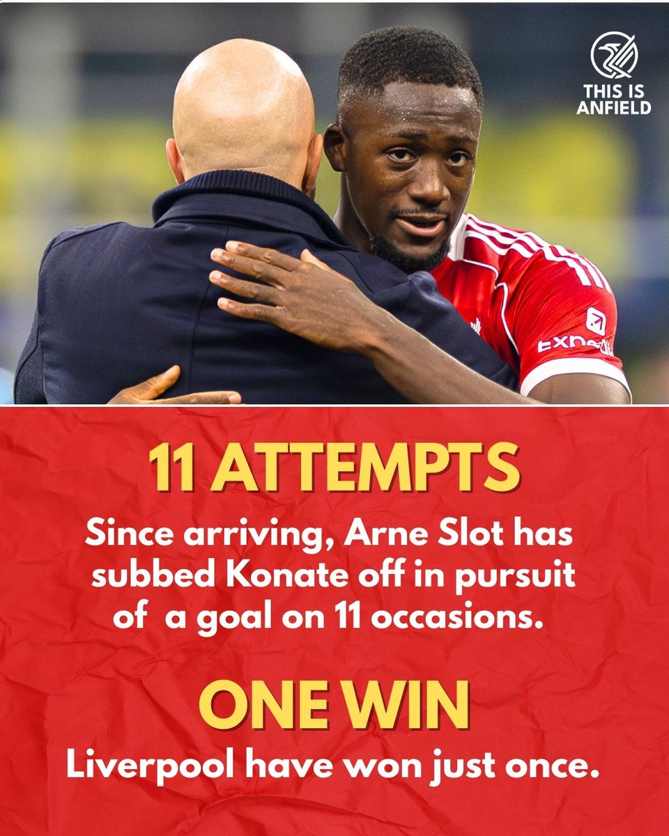 🤔 Liverpool's go-to sub, taking Konate off when chasing the game, simply isn't working.