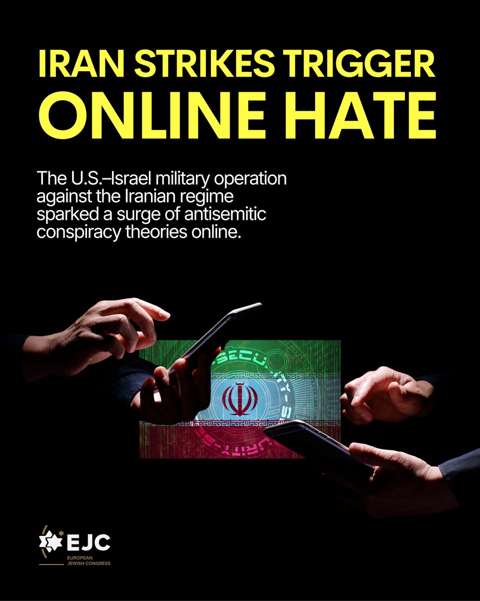 eurojewcong's tweet photo. Major geopolitical events are increasingly being exploited to spread antisemitic conspiracy theories.

@ADL's report shows how the military operation against the Iranian regime triggered a wave of antisemitic narratives across social media platforms.
👉https://t.co/cnIMC5Affv https://t.co/1z8CZpehPM