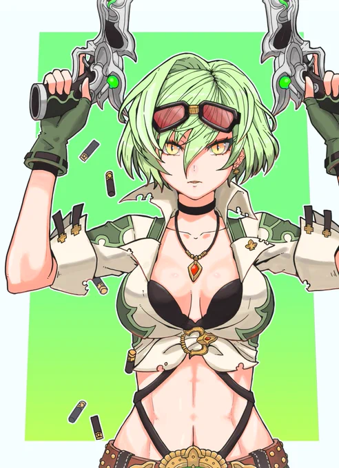 再掲パズドラファンアートシリーズ リズレットさん、とても好みなデザインで実装直後にかっとなって描いた覚えがあります 腹筋良いよね腹筋・・・ #パズドラファンアート