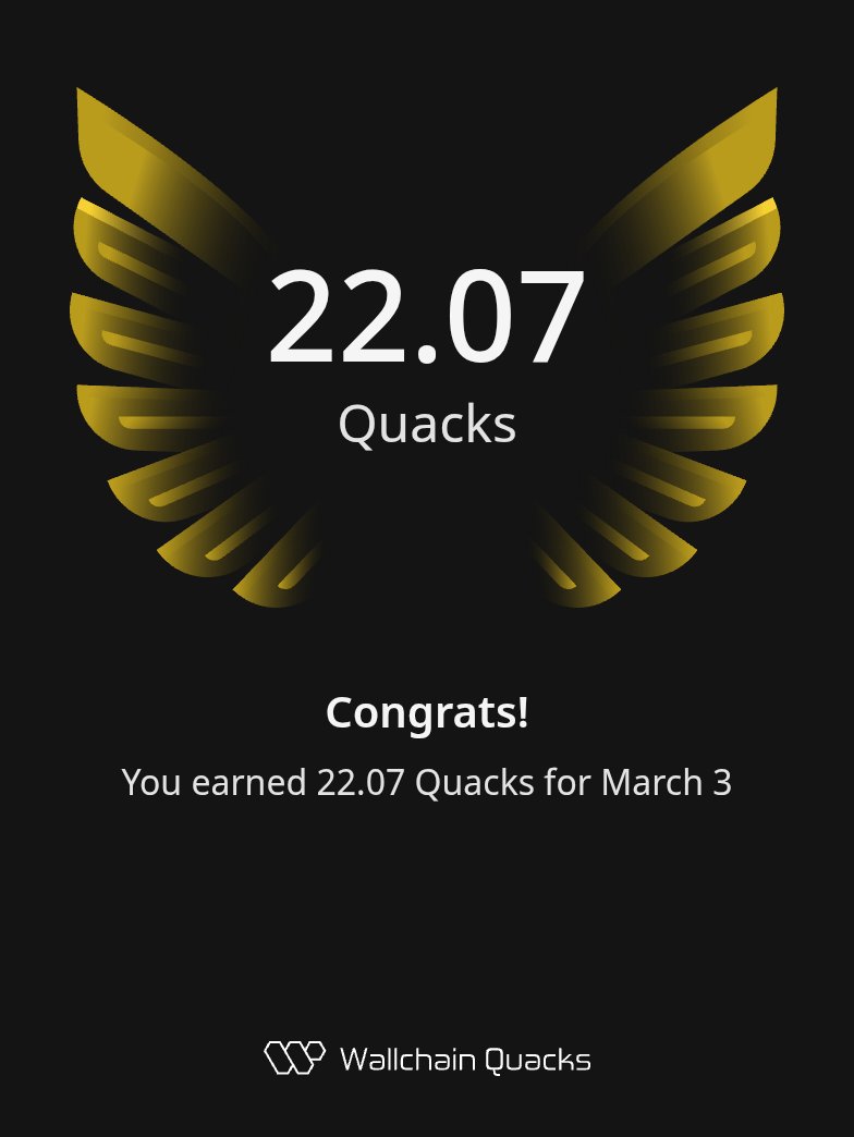22.07 Quacks for March 3. 🦆

Biggest day yet. The stack is accelerating.

Current Balance: ~349 (steady climb)

🦆 

Don't forget to earn on <a href="/3look_io/">3look</a> too. 🎮

Two platforms. Two reward streams. One grind.

👉 Join The Loop

gQuack. 🦆 <a href="/wallchain/">Wallchain Quacks</a>