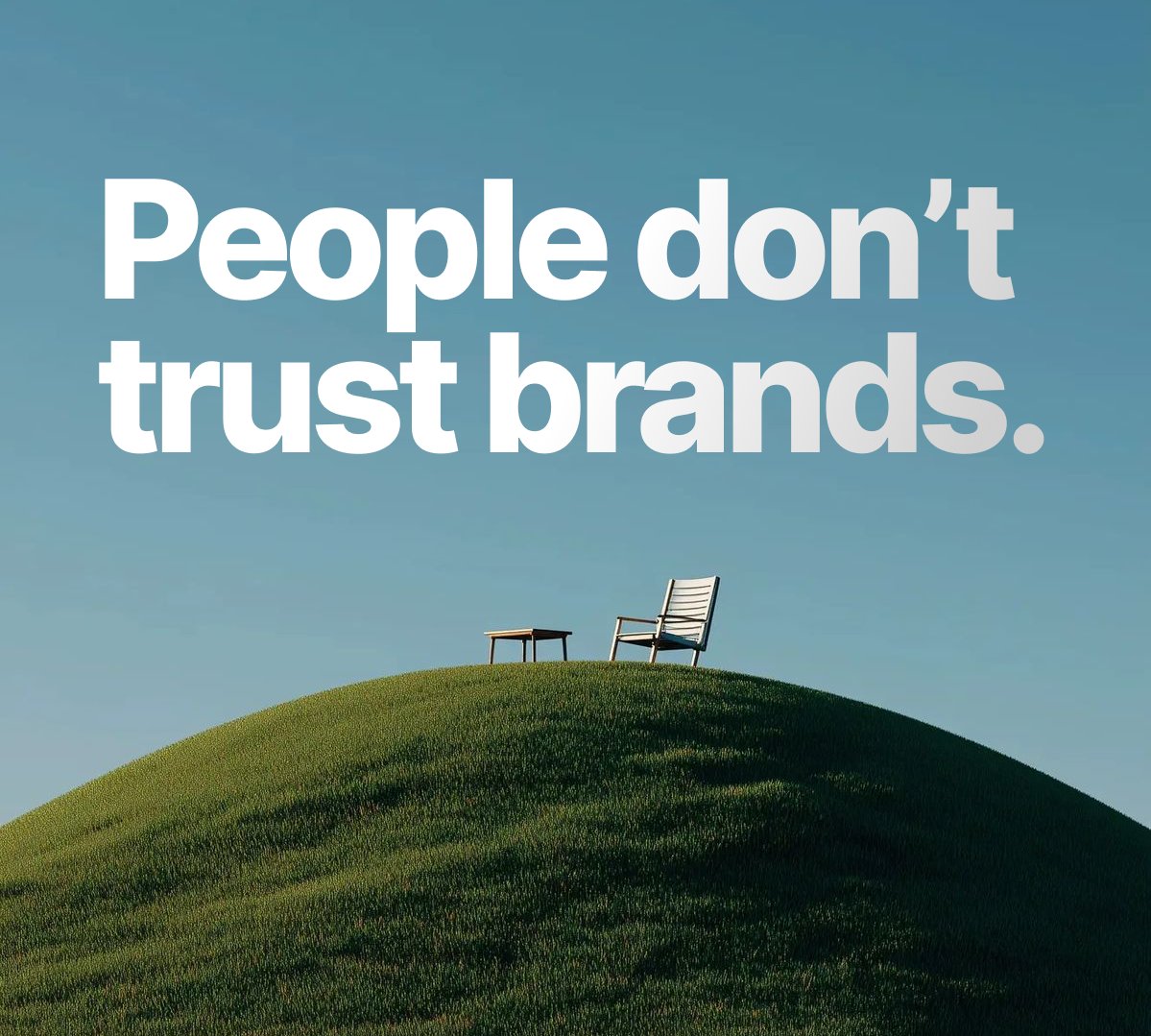 dorreguinho's tweet photo. ai will replace most marketing teams within 5 years. copy, ads, analytics, funnels, all automatable.

ok, agreed.
but it won't replace media teams. 

people don't trust brands. they trust people. 
and you can't automate a human explaining why they built what they built.

the companies that understand the balance will win.