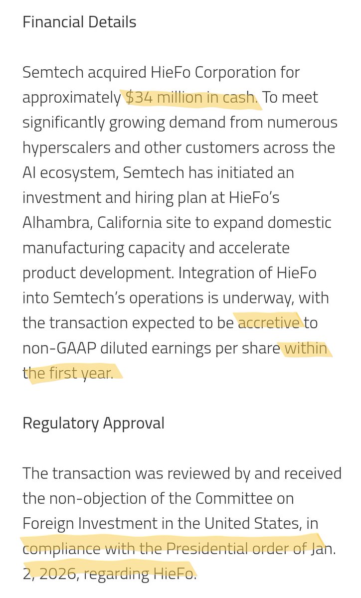 $SMTC Seems to have gotten a steal here thanks to the executive order that made this a distressed asset. The mandated timeframe also made the prospective buyer list very small.