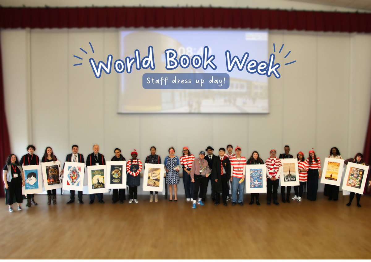 DormersWellsHS's tweet photo. Its World Book Week๐
And we started off the week with some creative costumes... Wheres Wally meets walking books, and everything inbetween.
#WorldBookDay #WBD2026 #WBD #StaffDressUp #EalingSchools #Reading @WorldBookDayUK https://t.co/I2xWkpRlmN