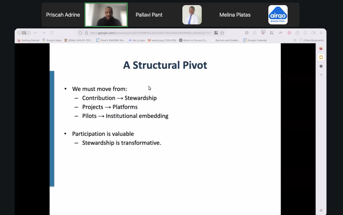 AirQoProject's tweet photo. @OmoOaiya from @WACREN is sharing reflections on how Africa can better position itself within the global #OpenSource ecosystem, and what it will take to close the institutional gaps that still exist.

The conversation now shifts beyond participation:
❗️What would it mean for Africa to move toward stewardship?
❗️How do we become co-stewards of the systems and infrastructure we rely on?