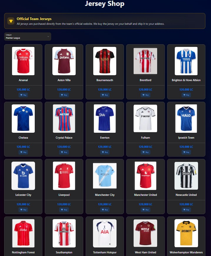 lets_coach_web3's tweet photo. 🚨 HUGE UPDATE! The Official Let's Coach Shop is finally LIVE! 🛒🔥

Stop playing football games for useless virtual points. In Let's Coach, your tactical skills earn you LC tokens, which you can now use to claim REAL, official club jerseys shipped right to your door. 👕⚽️

Look at this lineup! 👇 Play, earn, and wear your trophies: https://t.co/OCKSlWRV78