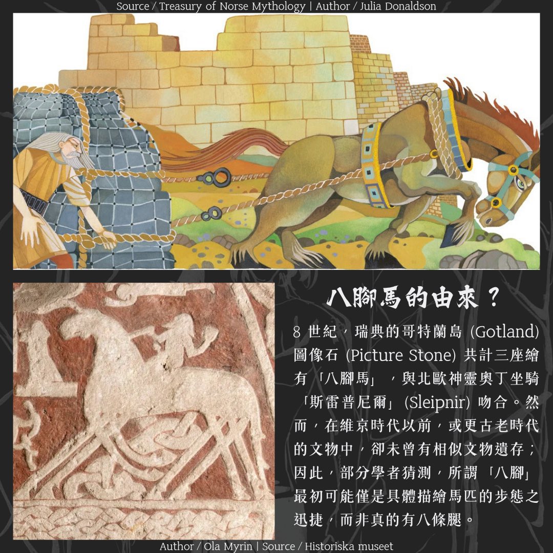 vitivar04's tweet photo. 眾所周知，洛基 (Loki) 不是索爾 (Þórr) 的兄弟，是奧丁 (Óðinn) 的結拜兄弟。可稍微沒那麼眾所周知的是，奧丁騎乘的神獸——八腳神駒斯雷普尼爾 (Sleipnir)——乃洛基的親生兒子——字面意義「親自生產」。本篇尺（恥）度偏 high，看官自行斟酌。
https://t.co/WO4PLrnbuB https://t.co/4TyDDViKwh