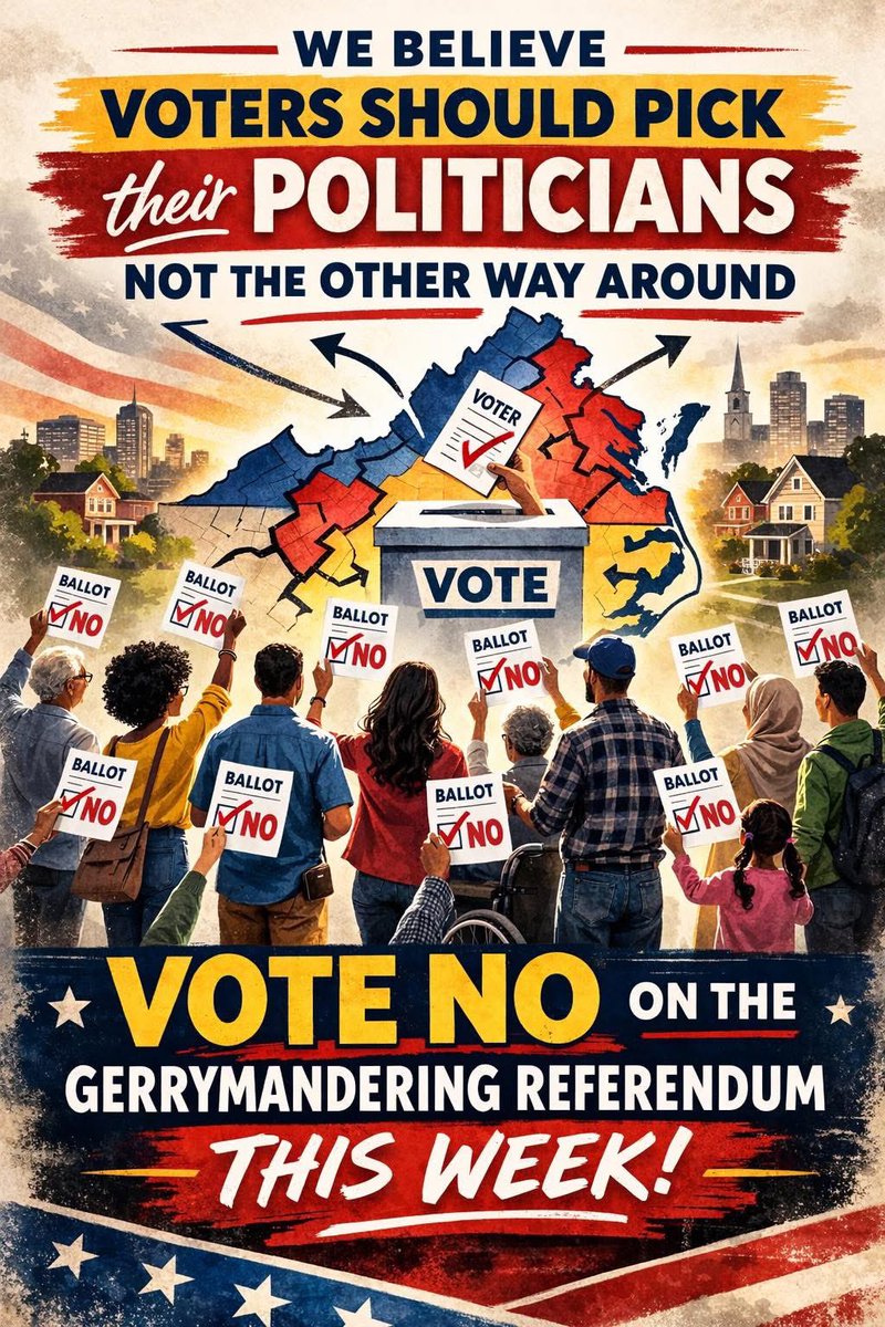 VOTE NO! Starting this Friday….

3/6/26 until 4/21/26

Stop the crazy politicians from breaking our constitution and drawing their own unfair lines. VOTE NO!