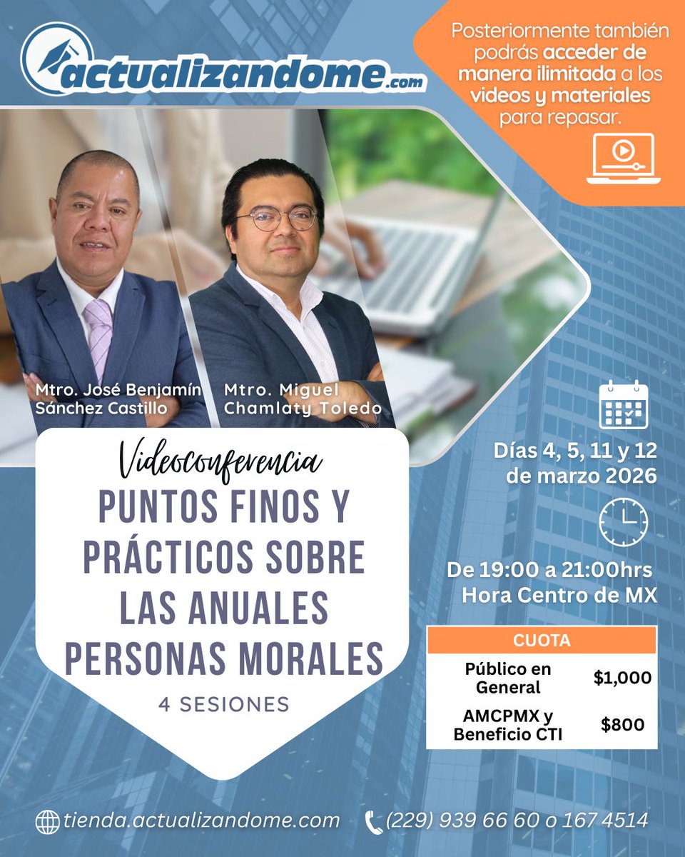 HOY INICIAMOS LAS SESIONES--->>> Videoconferencia PUNTOS FINOS Y PRÁCTICOS SOBRE LAS ANUALES PERSONAS MORALES calendario.actualizandome.com/event/videocon…