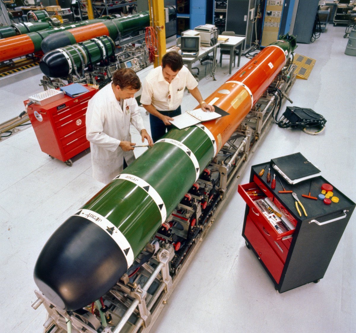 A Mark 48 torpedo, carrying a warhead of approximately 295 kg ...
