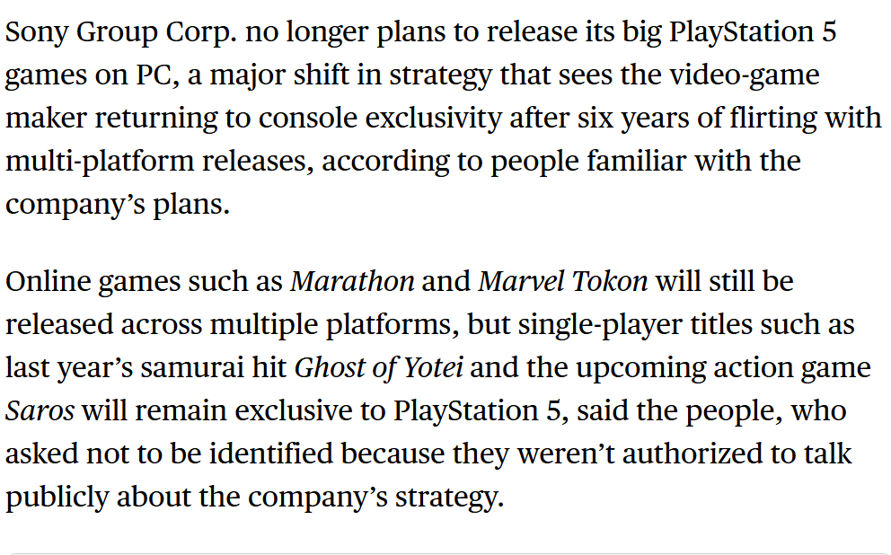 SelectrCollectr's tweet photo. Sony no longer plans to put out PC ports of PlayStation games such as ‘Ghost of Yotei’ https://t.co/DKIVhr3yoW