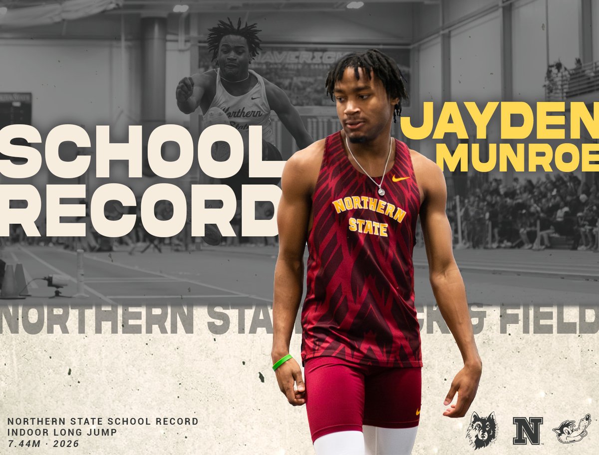 🚨 WOLVES SCHOOL RECORD 🚨

Jayden Munroe added the 3rd <a href="/nsuwolves_tfcc/">Northern State Track/XC</a> record to his resume last weekend in the indoor long jump! That mark qualified him for the NCAA Championships March 13!

☑️ 7.44m

#GoWolves🐺 | #maroonNgold🐾
