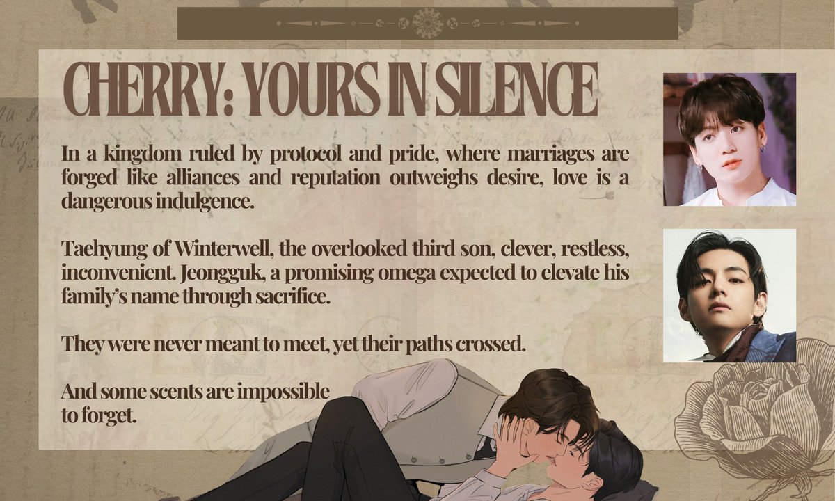 vkookficrec's tweet photo. ₊˚ ✧ Cherry: Yours in Silence ; #taekookau #vkookfest ✧ ₊˚

⋆ Regency AU
⋆ 20.9k, ongoing
⋆ Alpha TH x Omega JK
⋆ Non Traditional A/B/O
⋆ Love at First Sight

🔗: https://t.co/0mvfPrFj2l https://t.co/HnuAwX2z8g