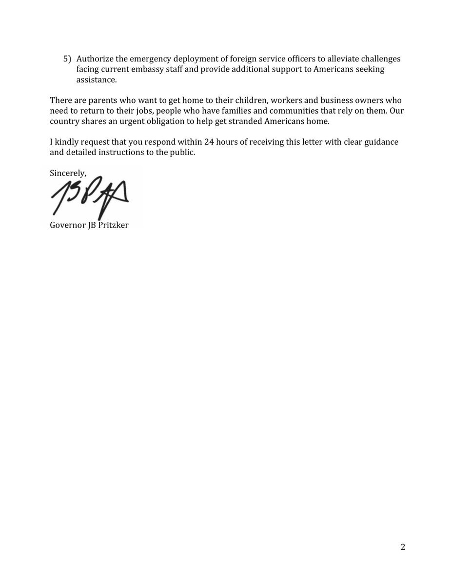 Americans are stranded abroad — we all have a responsibility to do everything in our power to safely get them home.

The federal government must immediately provide clear evacuation guidance and plans to leave the region.

I’m calling on the State Department to take action now.