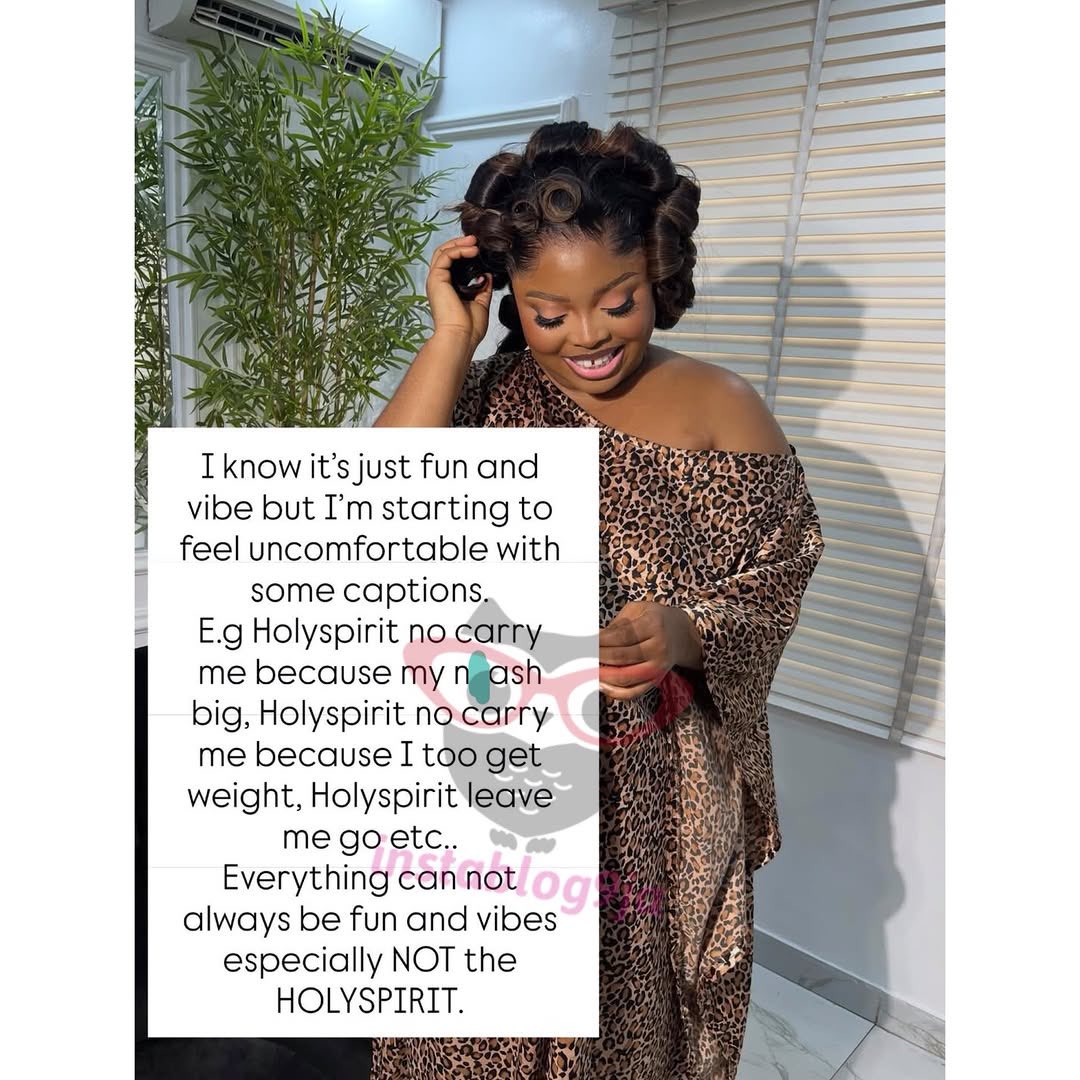 instablog9ja's tweet photo. Stop the ‘Holyspirit carry me’ trend now! Don’t dishonor the Holy Spirit! — Actress Juliana Olayode warns https://t.co/YM4c4ca5hZ