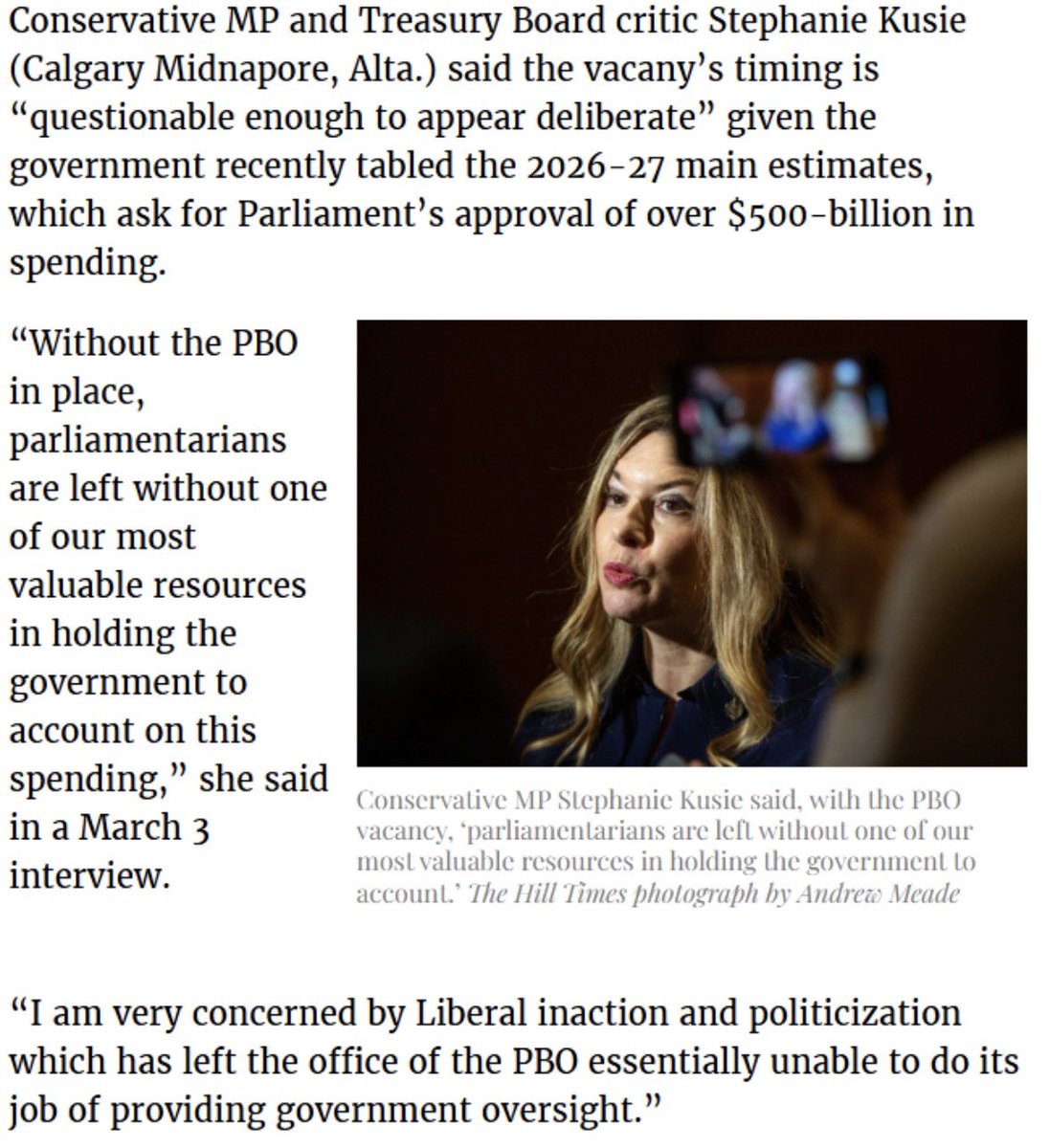 Purposely leaving the Office of the PBO vacant is a new low — even for the Liberals — on transparency.

And it comes days after tabling $500B+ in new spending.

Why doesn’t Carney want independent oversight of his spending?