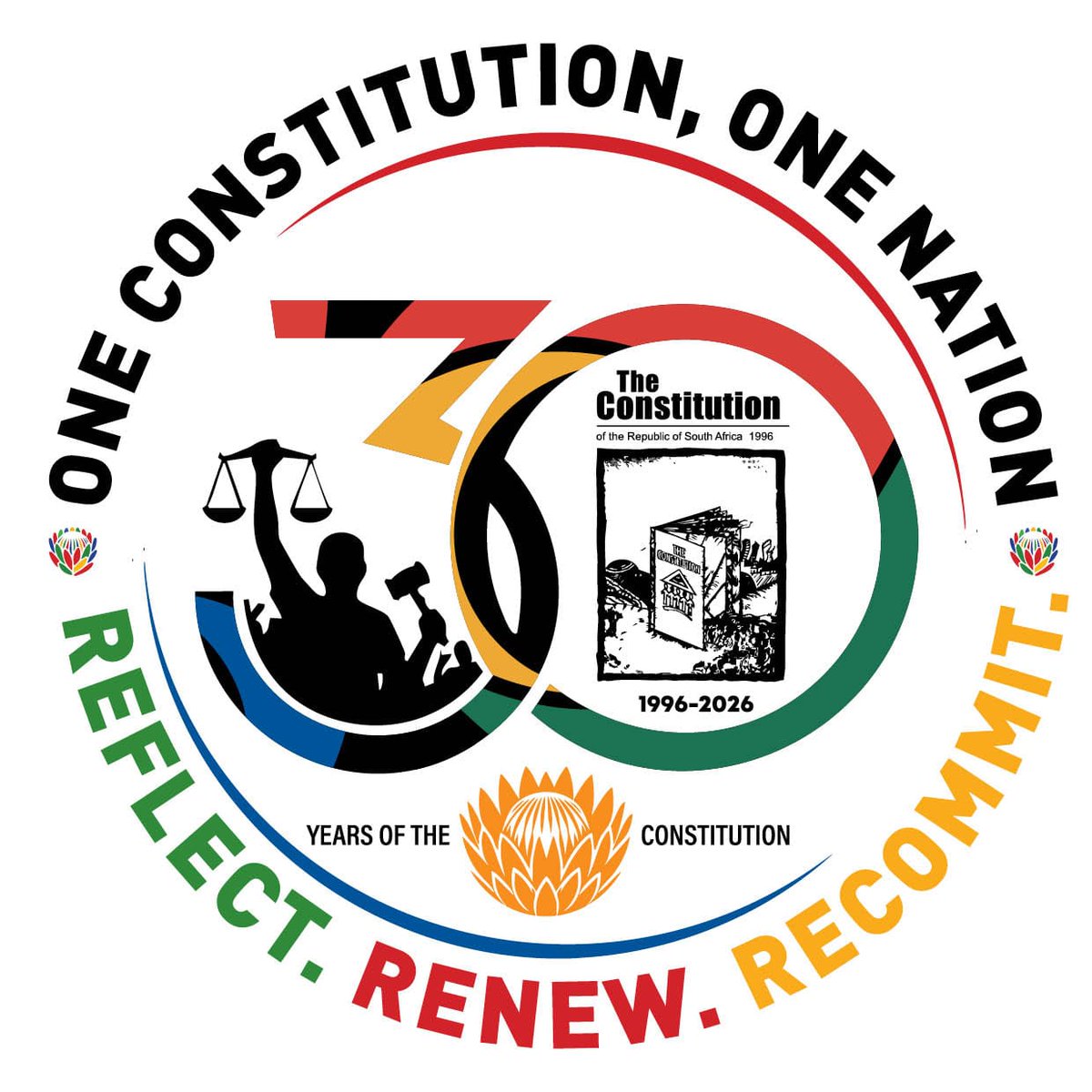 TeamTMDM's tweet photo. ✊Introducing the Official Logo of the 30-Year Anniversary of the Constitution. 🇿🇦

This is a year-long commemoration of three decades of constitutional democracy under the theme: “30 Years of Constitutional Democracy: One Constitution, One Nation – Reflect, Renew, Recommit.” https://t.co/GKQpnIe86S