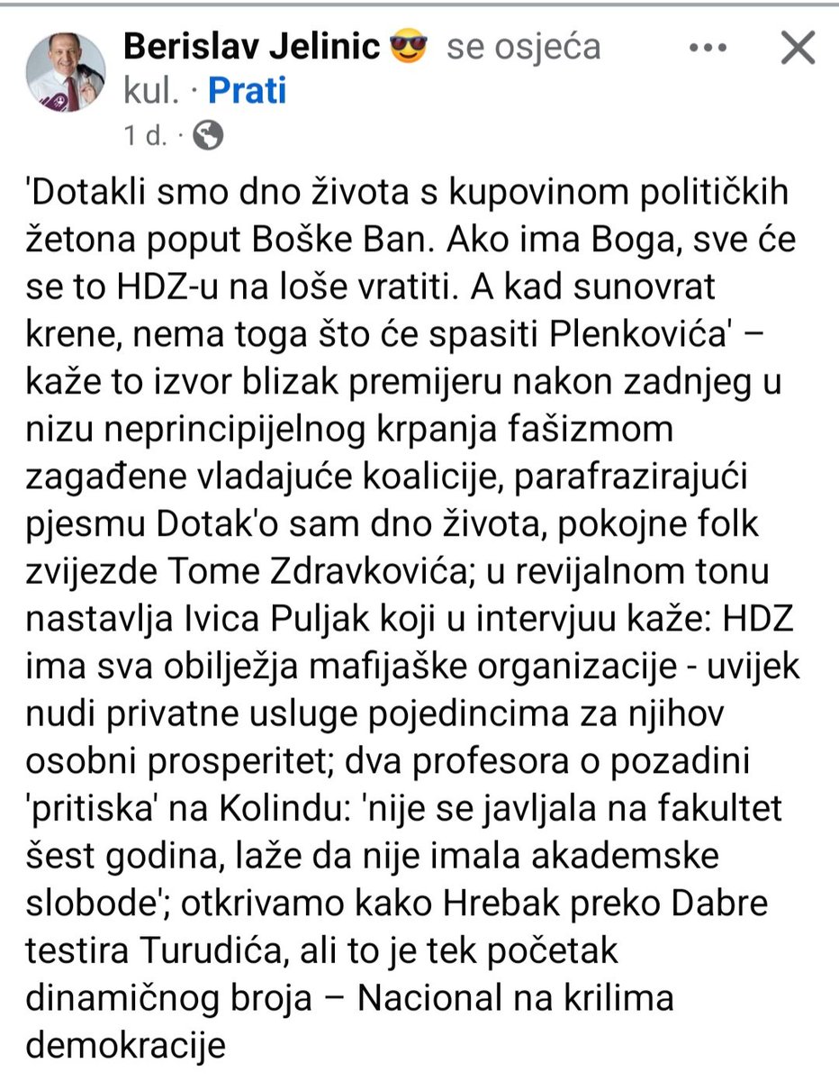 Čuveni 'izvor blizak Vladi' opet je šapnuo u uho Berislavu Jeliniću, tom nepogrešivom medijskom proroku čije su se 'istine' dosad pokazale čvrstima otprilike kao i dvorci od pijeska u vrijeme plime.