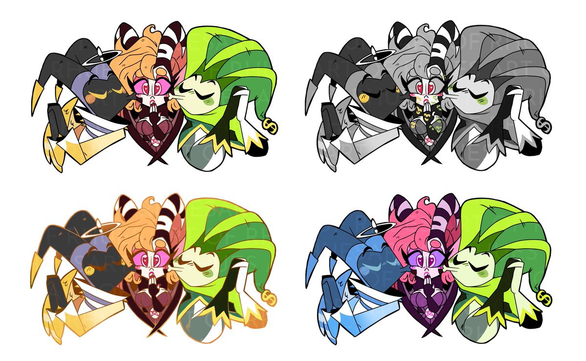 🧡 Kiss 💚
Final variations of a pin series for <a href="/LadyGValentine/">❤️🦌LadyGValentine🦌🖤</a>
#HazbinHotelFanart #HelluvaBossFanart #HazbinHotelAdam #HelluvaBossMammon #HazbinHotelOC #artofrhues