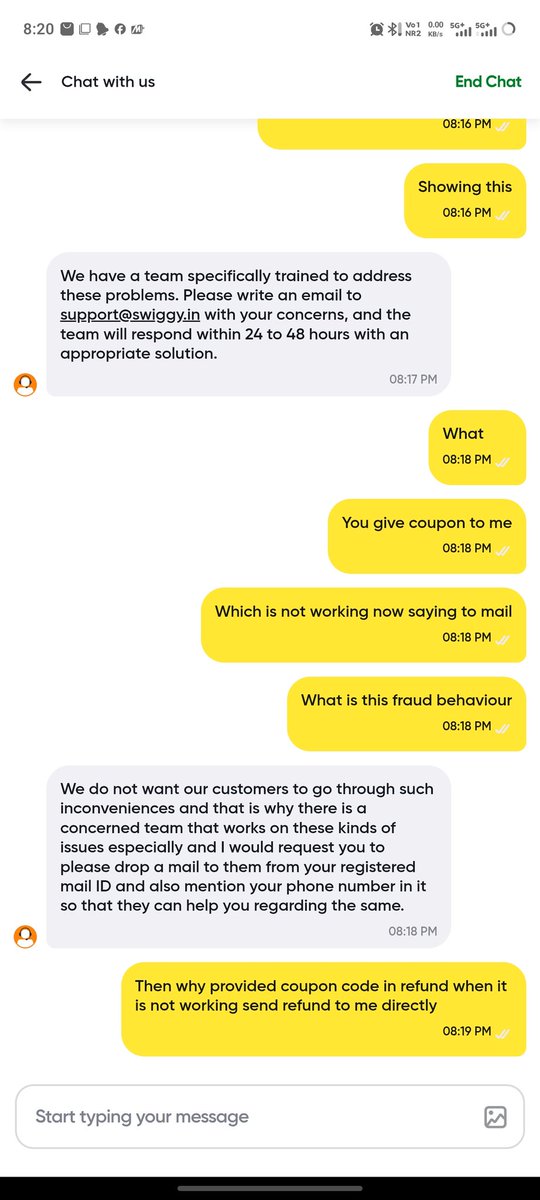 viral_mentor's tweet image. disappointed with Toing by @Swiggy. Received a burger with hair inside I talk with support they issued a 146 coupon. But that doesn’t work. Now they asking me to email instead of fixing in chat. Why issue a coupon that cannot even be used?
@fssaiindia
#Toing #Swiggy #FoodSafety