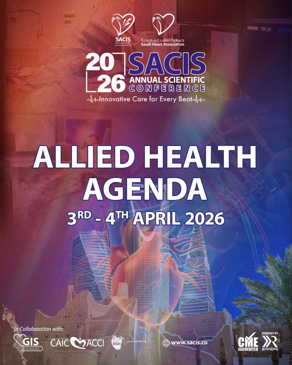 ysdo211's tweet photo. Proud to share the full Allied Health program at #SACIS2026.
A focused agenda covering safety, imaging, hemodynamics, team dynamics, and hands-on workshops shaping the future of Cath Lab practice.
Excited for the conversations ahead.
#AlliedInAction
@Mohannad_oq https://t.co/d7N4l8Midp