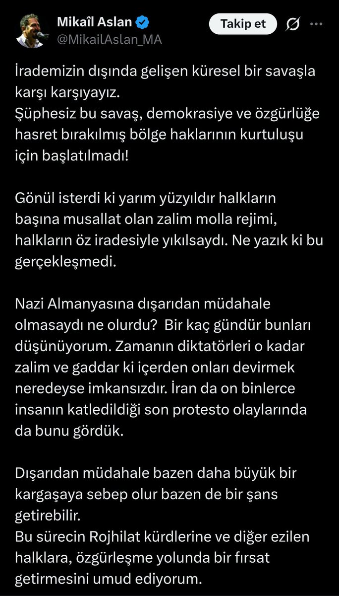 Soykırımcı İsrail ve ABD'den medet uman bir rezil! 

Her beno mordem tı mordem nêbena!
Nalet şêro to, tı sene qula!
