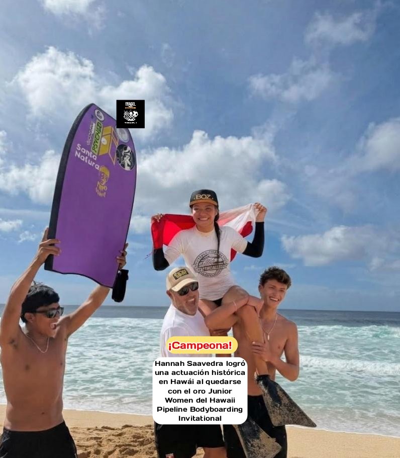 MarlonGodefroy1's tweet image. Hannah Saavedra logró una actuación histórica en Hawái al quedarse con el oro Junior Women del Hawaii Pipeline Bodyboarding Invitational. La peruana hizo una puntuación de 11.83 en el exigente Banzai Pipeline#fyp #parati #HannahSaavedra #Bodyboarding