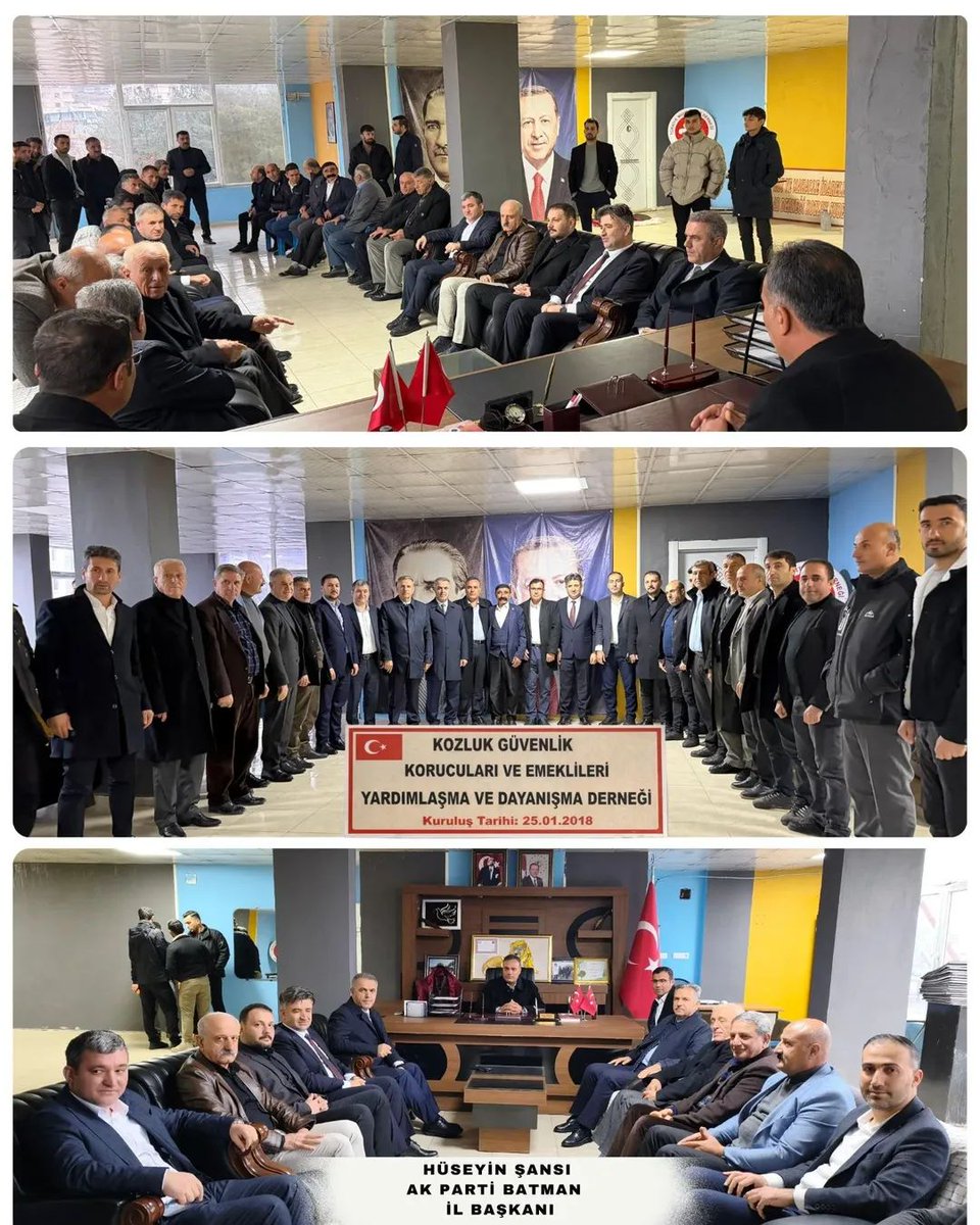 Batman Akparti İl başkanı sayın Hüseyin Şansi Kozluk belediye başkanı sayın Mehmet Veysi Işık merkez ilçe başkanı Fatih Doğu ve Kozluk Akparti ilçe başkanı hakim Işık Kozluk güvenlik korucuları derneğimize ziyarete bulundular ziyaretlerinde dolayı kendilerine teşekkür ederiz