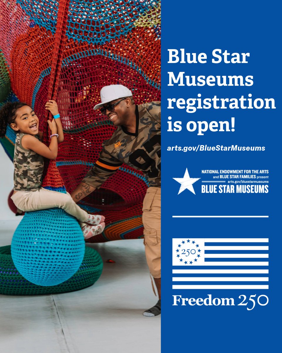 NEAarts's tweet photo. 🚨Attention museums! 🚨 #BlueStarMuseums registration is now OPEN! 

Blue Star Museums offer free admission to the nation’s active-duty military personnel and their families, including National Guard and Reserve, from Armed Forces day through Labor Day.

https://t.co/5yUgOfF8EJ https://t.co/JYvaC45OAo